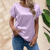 O-Neck Short Sleeve Loose Fit Women T-shirt Solid Color Smooth Satin Tops Streetwear