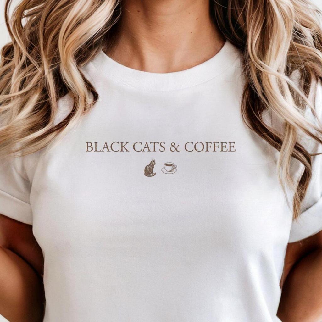 Comfort Colors Black Cats and Coffee Shirt, Cat Lover Shirt, Spooky Season Tee, Halloween Tshirt, Coffee Lover Gift, Kitty Gift, Fall Gift