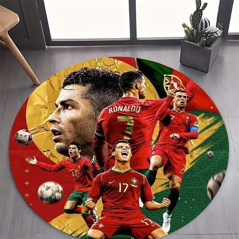 Portugal National Soccer Star Collage Print Round Area Rug Non‑Slip Circular Floor Mat Sport Fan Home Decor for Living Bedroom Gaming Room
