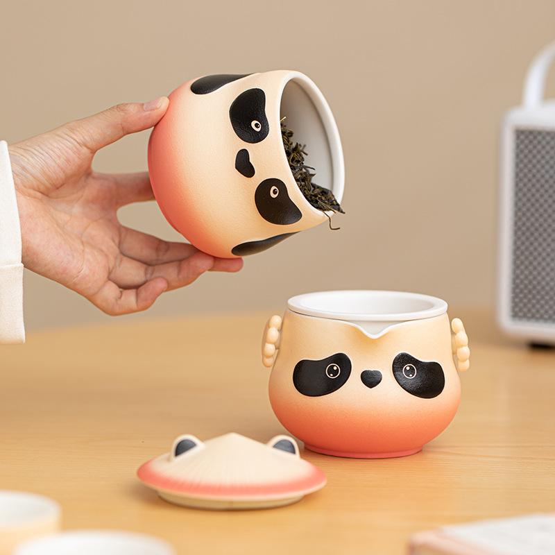 Panda travel tea set ceramic outdoor portable teapot travel camping express cup small storage tea cup