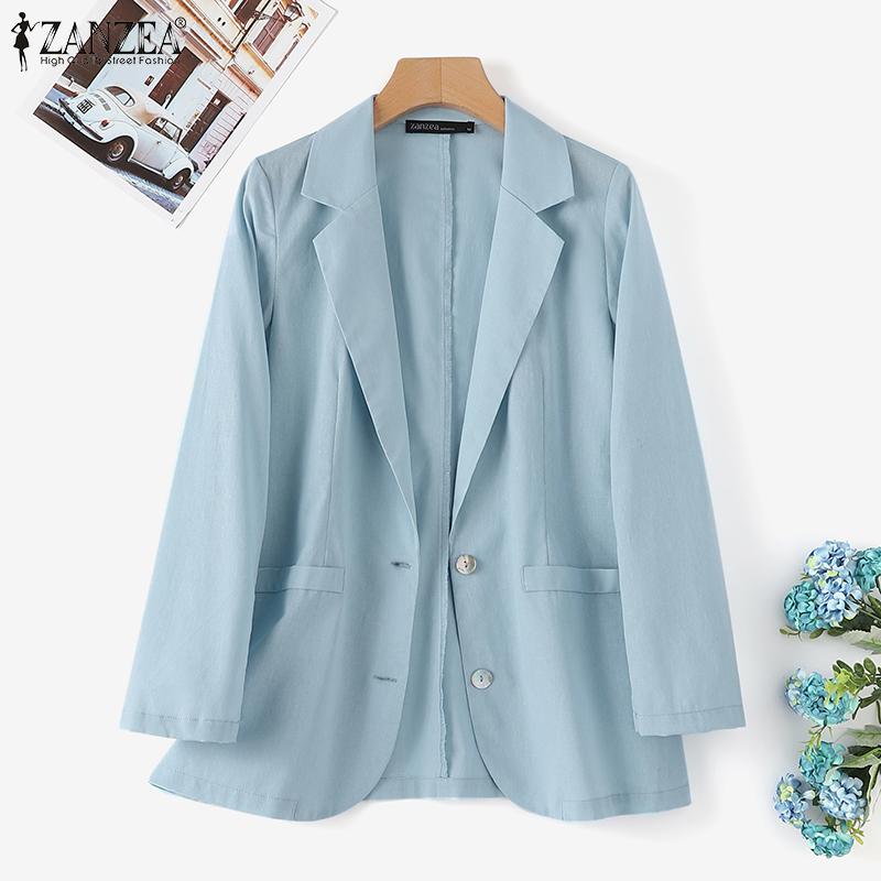 ZANZEA Women Casual Turn Down Collar Long Sleeve Thin Unlined Cardigan Tops Decorative Pocket