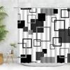Modern Black Shower Curtain Set With Hooks-Black And White Shower Curtain For Bathroom Fabric Geometric Bath Curtains With Hooks