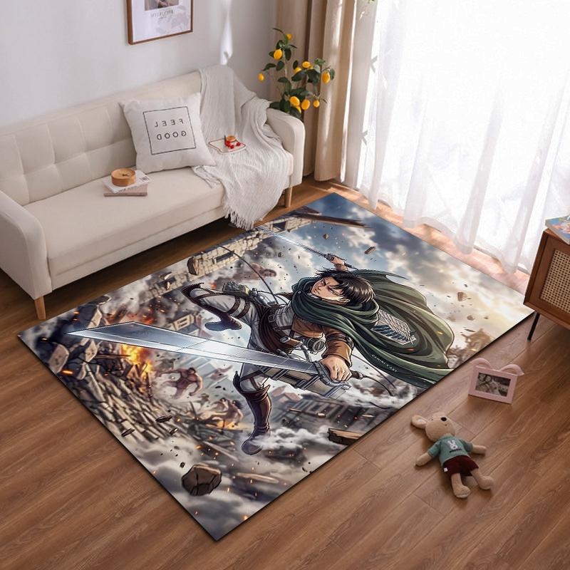 "Anime Warrior with Sword Battle Scene Non-slip rug suitable for living room and bedroom sofas"