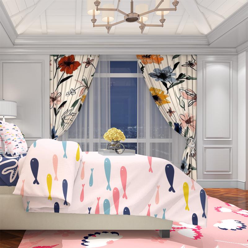 2Pcs- Dark Flowers - Printed Curtains -100% Polyester Material, Suitable for Bedroom Curtains and Living Room Decoration;