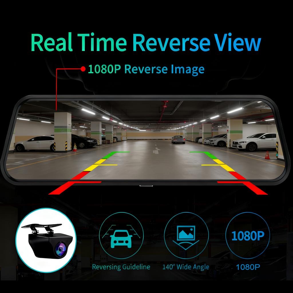 Acceo 4K Mirror Dash Cam Wireless CarPlay Android Auto Optional 1080P Rearview Camera 24H Parking Mode Loop Recording Car Camera