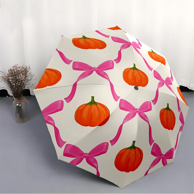1pc Pumpkin Pattern Automatic Folding Umbrella - Portable Collapsible, 8-Rib Durable Frame, Perfect for Outdoor Use yy251218090