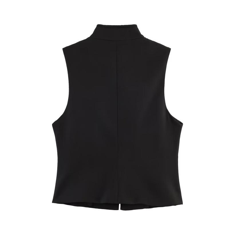 Womens Vintage Stand Collar Sleeveless Vest Slim Fit Crop Top Streetwear Black