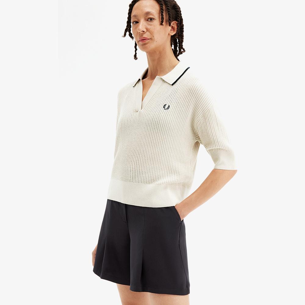 FRED PERRY [Womens] Open Collar Mesh Knit Shirt - Oatmeal Afpf2519114-691