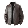 Mens Faux Leather Biker Jacket Stand Collar Casual Outerwear Lightweight Workwear Style