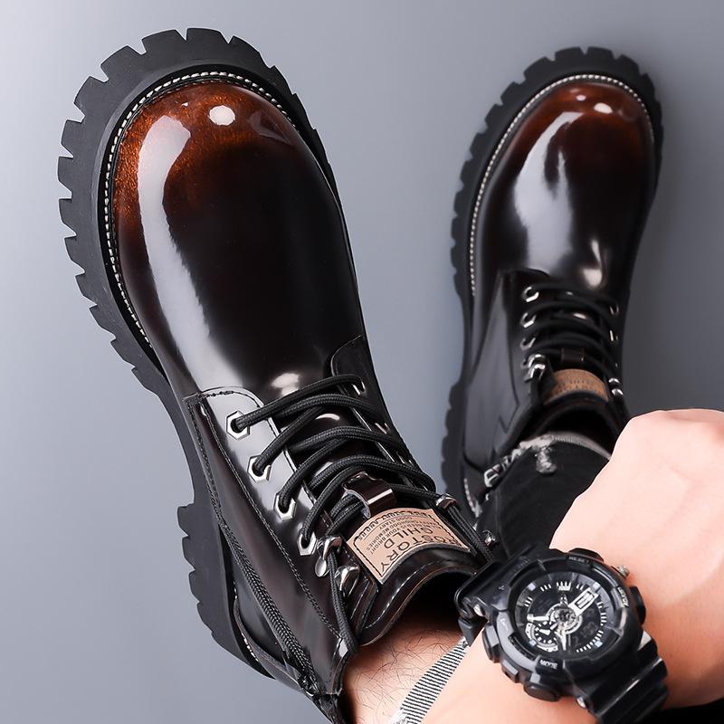 Зимние мужские высокие термоботинки с плюшевой подкладкой, сноубутсы из лакированной кожи, повседневные, нескользящие, водонепроницаемые, теплые, удобные ботильоны