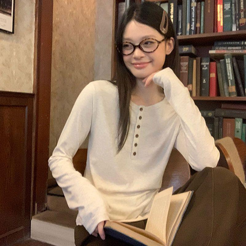 Осень/Зима Чистое Желание Дерзкая Девушка Хлопковая Утягивающая Футболка с Длинным Рукавом - Женский Универсальный Стройнящий Топ