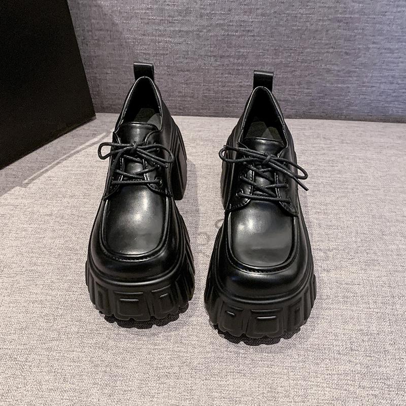 Модные женские туфли-лоферы на платформе, туфли на высоком каблуке 8,5 см на шнуровке, НОВЫЙ тренд 2025, весенние кожаные массивные кроссовки, туфли для ходьбы на открытом воздухе