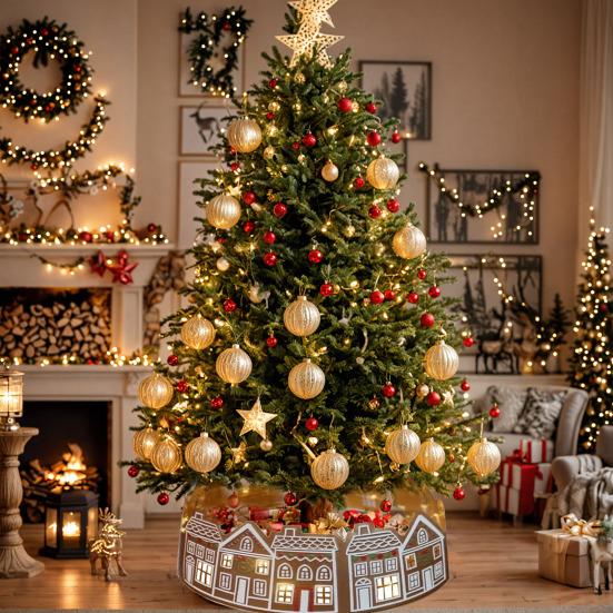 26/28-дюймовый светодиодный пряничный воротник для рождественской елки, юбка для рождественской елки со светодиодной гирляндой, украшение для искусственных рождественских елок, подставка, основание-кольцо, накладка