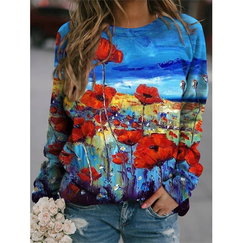 Зимние 3D-принты Красочные цветы Толстовки Модная уличная одежда Пуловеры Женская винтажная одежда Y2k Унисекс Забавные топы для девочек