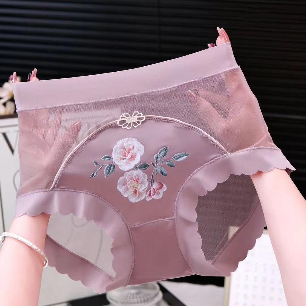 Летние традиционные китайские вышитые трусики с высокой талией, сетчатые трусы, кружевные трусы с утягивающим эффектом, женское сексуальное нижнее белье