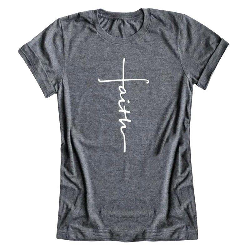 Women Short Sleeve Summer Faith Letter Print T-shirt Graphic Tee Blouse Fashion In Soft And Comfortable Material