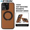 KEYSION Роскошный чехол из искусственной кожи MagSafe для iPhone 16 Pro Max 15 Pro с вращающимся на 360 ° магнитным кольцом-подставкой, противоударный чехол для телефона