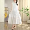 2025 Summer New Pleated Vest Skirt Cotton and Linen Long Dress Fashionable and Thin Sleeveless Linen Dress