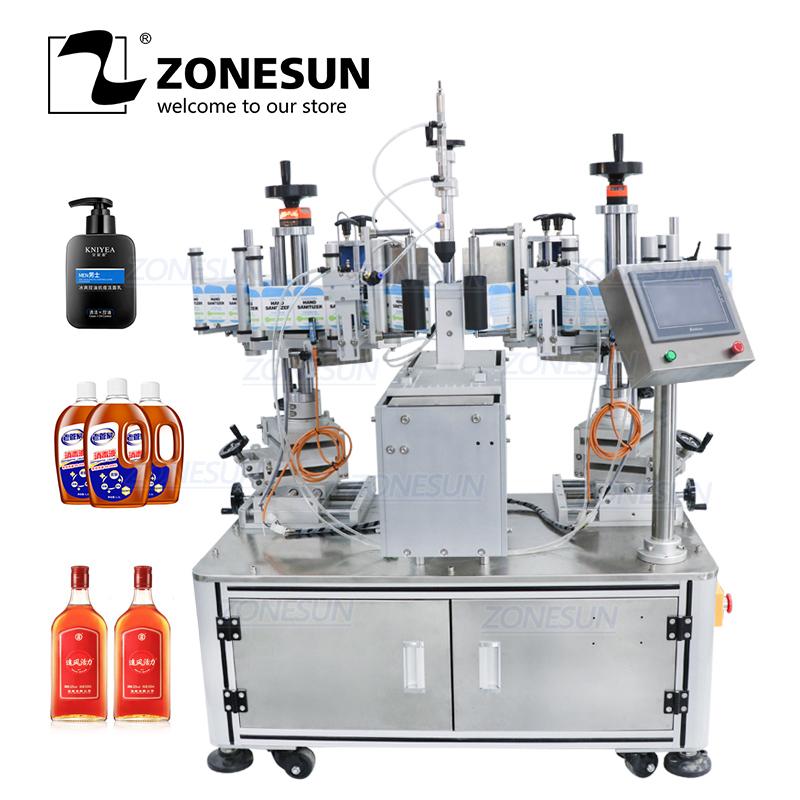 ZONESUN ZS-TB806 Vertical Semi-Automatic Square Laundry Detergent Toilet Cleaner Bottle Double Sides Labeling Machine