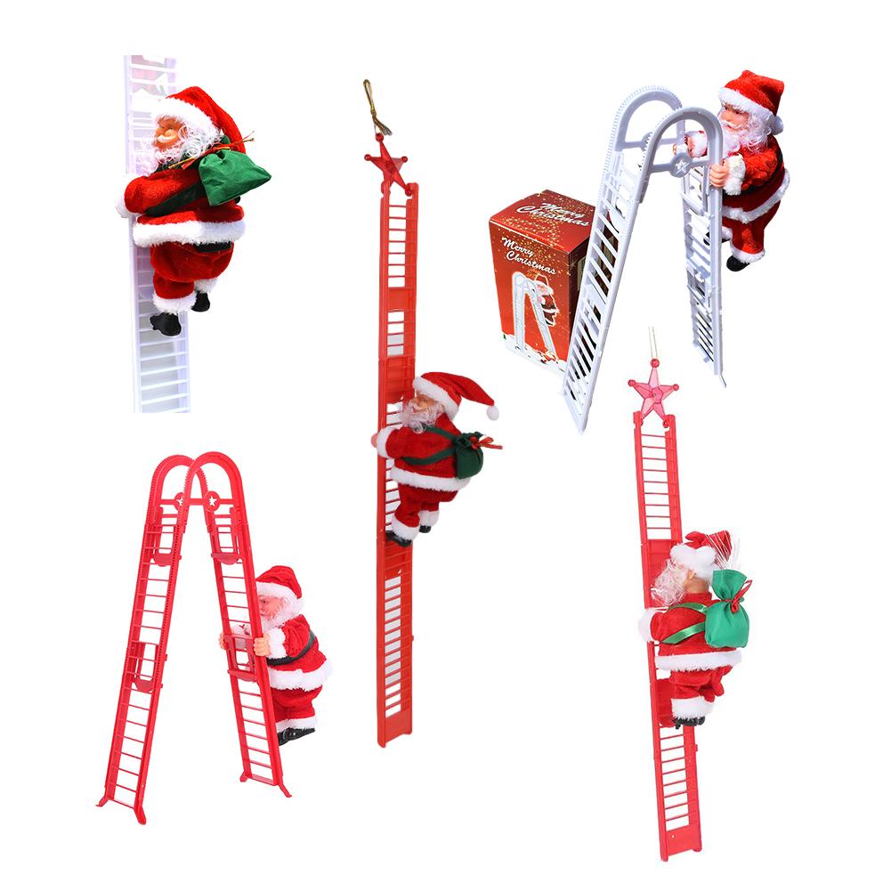 Climbing Ladder Santa Ornament With Music Battery Powered Climbing Up Down Moving Figure Christmas Decoration For Party Home Wall Tree