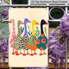 2D Flat 8×12 Inch Colorful Abstract Patterned Ducks Metal Sign - Whimsical Folk Art Style Wall Decor, Aluminum Hanging for Nursery, Living Room or