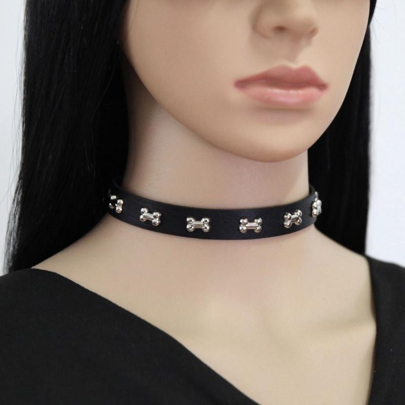 Панк Стиль Кожаные Чокеры Ожерелье С Подвеской В Виде Кости Регулируемая Застежка Для Дерзкой Уличной Моды