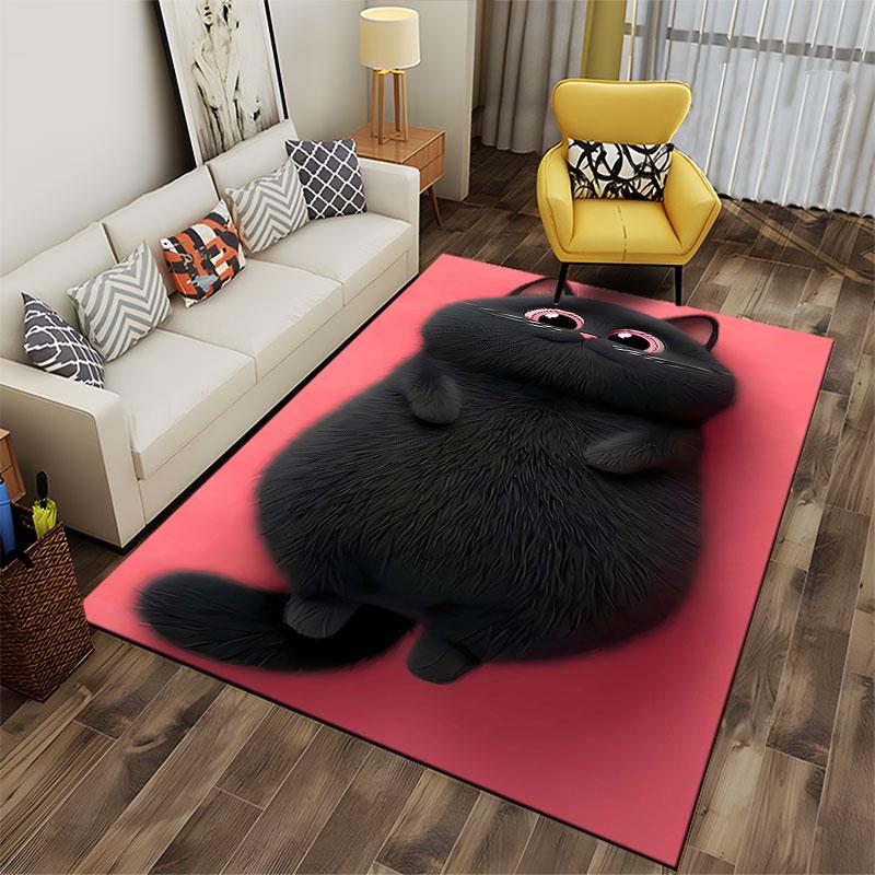 Cute Black Cat on Pink Carpet suitable as a non-slip mat for the living room or bedroom sofa