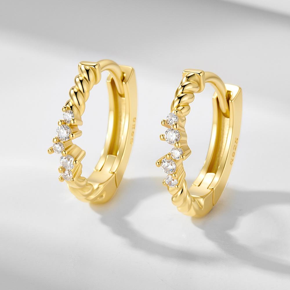 Luxury S925 Sterling Silver Diamond-encrusted Buckles Earrings for Women Trendy Gold Plated Stacked Zircon Huggie Hoop Earrings