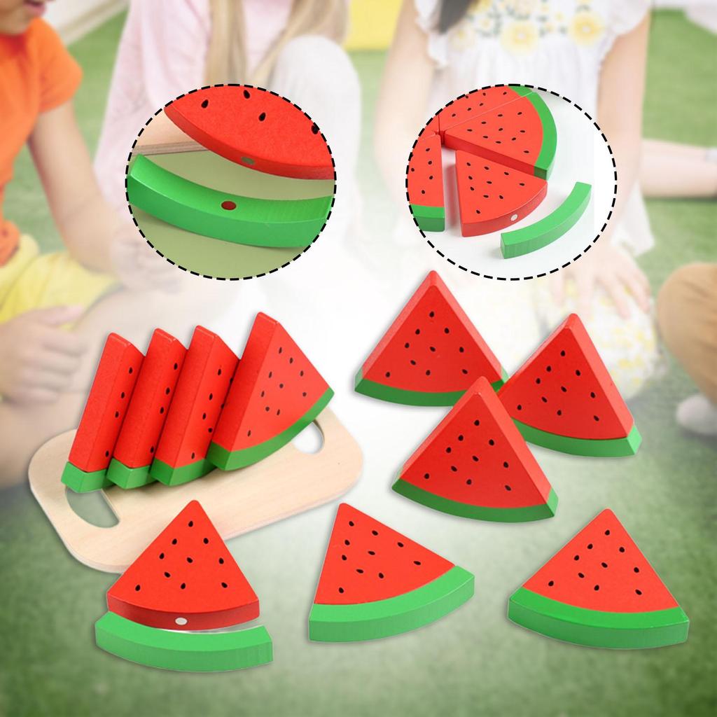 Wooden Watermelon Slices Playset for Kids - Home Kitchen Party Decor Pretend Play Educational Toy for Boys & Girls Summer Gift