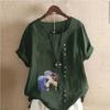 Women's Fashion Little Couple Prined Round Neck Short Sleeve T-shirt Casual Cotton Linen Graphic Shirt Leisure Loose Summer Blouse Tops