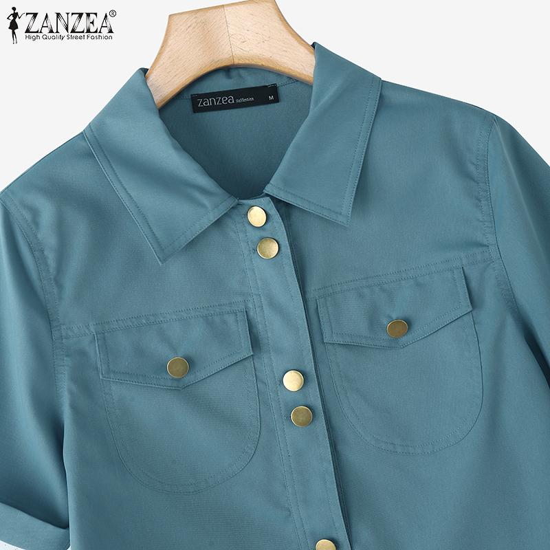 ZANZEA Женская повседневная блузка с отложным воротником и коротким рукавом