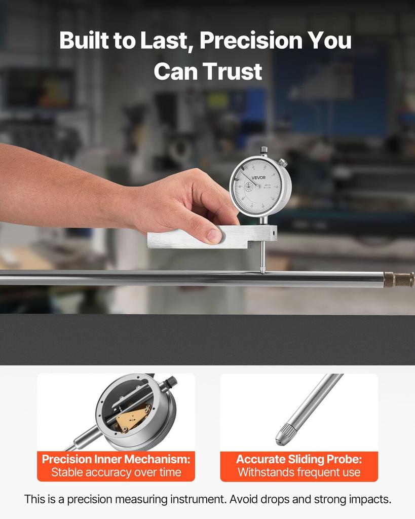 Dial Test Indicator with Metal Base, 0.03 mm Accuracy, 0-25.4mm Range, Easy to Read Large Dial, Professional for Narrow Area Measurement, Industrial