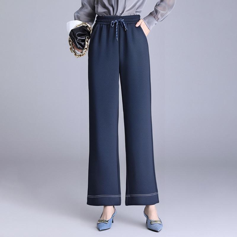 Wide Legs High Waist Jeans Women's Autumn and Winter Fleece Thickened Loose Classic Blue Trousers Denim Straight Pants