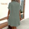 Летнее женское платье с отложным воротником, однобортное, свободное, с короткими рукавами, свободное, однотонное, с накладным карманом, длиной до колена, для отдыха, миди-платье