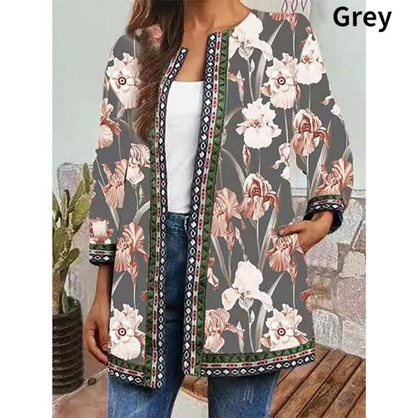 Женская мода, винтажный этнический стиль, цветочный принт, большие размеры, куртки из тесьмы с лентами, кардиган с этническим узором, верхняя одежда