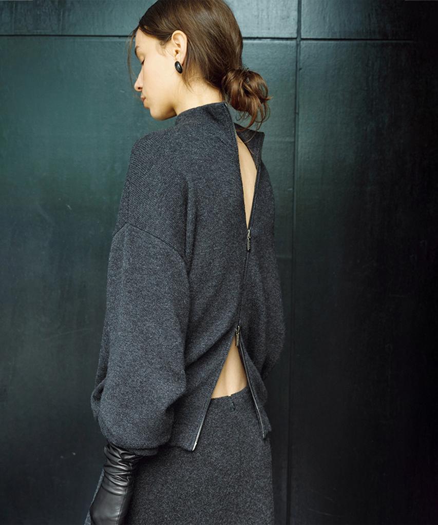 UMARMUNG Wool Cashmere Highneck Zip Up Jacket_Graphite