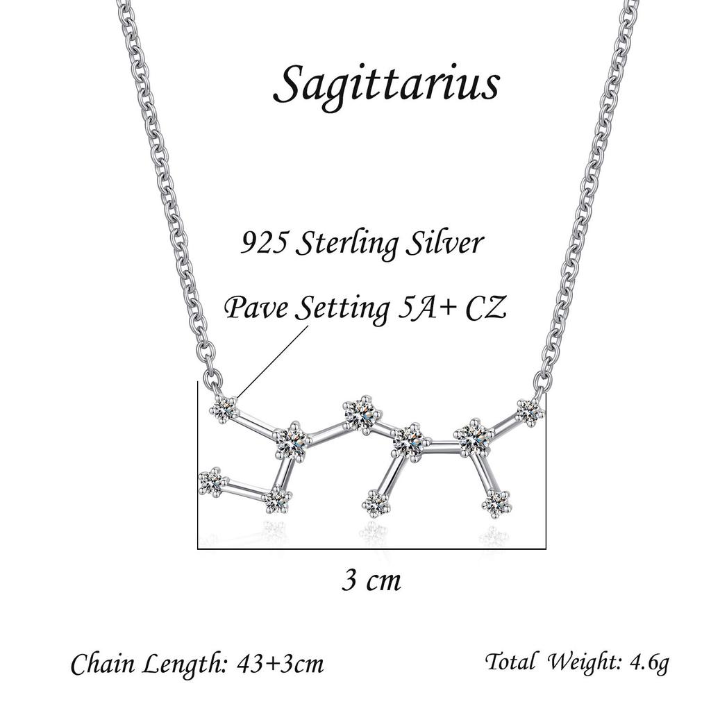 12 Constellation Necklace 925 Sterling Silver Constellation Pendant Necklace Delicate Rhinestone Constellation Sign Elegant Cubic Zirconia