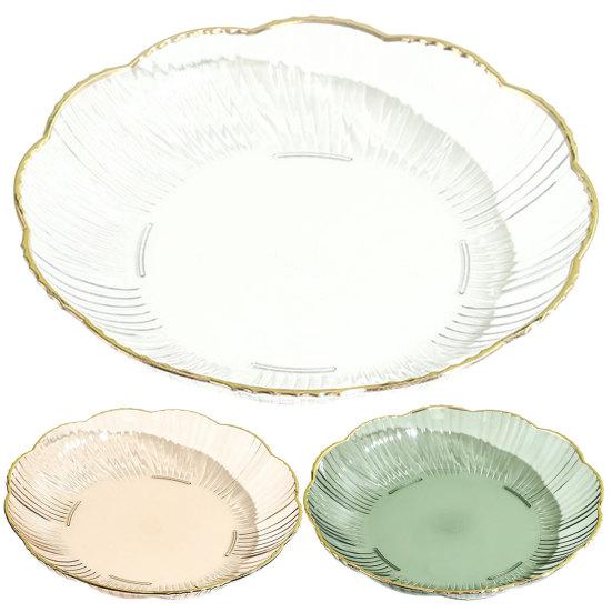 Прозрачная фруктовая тарелка с золотым краем, штабелируемая тарелка для закусок, небьющаяся круглая тарелка для салата, десерта, обеденная тарелка, принадлежности для столовой