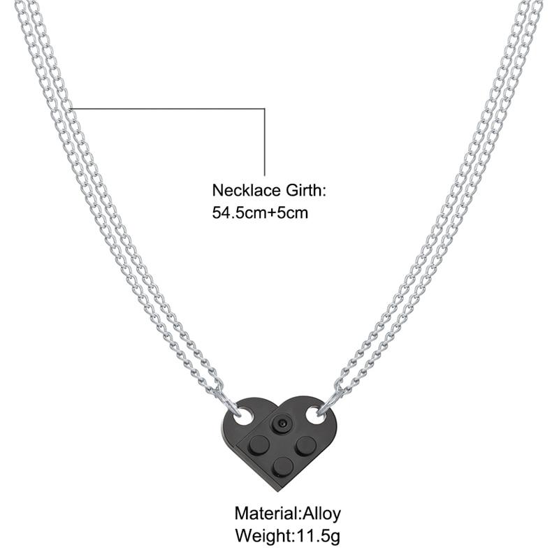 17KM Punk 2Pcs Heart Brick Couples Love Necklace For Lovers Women Men Elements Friendship Necklaces Valentines Gift Jewelry