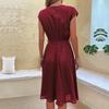 Summer Holiday Women's O Neck Short Sleeve Solid Color Pleadted Chic Pleated Dress