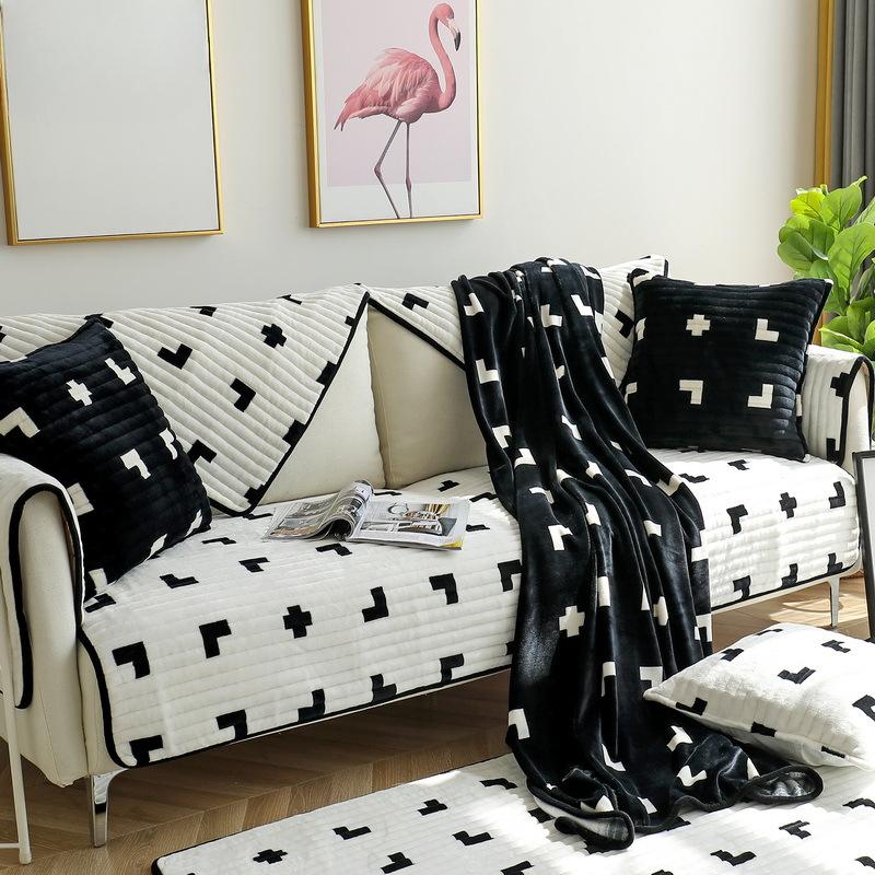 Cat Petting Sense Зимняя плюшевая подушка для дивана Нескользящая ткань Четыре сезона Универсальный кожаный зимний чехол для дивана Чехол