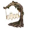 Halloween Cute White Ghost Tree Swing Decoration Resin Spooky Statue Home Car Ornaments For Desk Windowsills Dining Tables