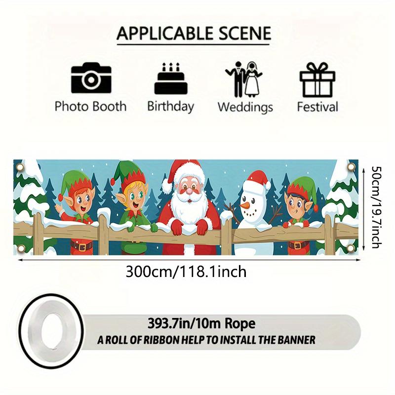 Santa Claus Themed Christmas Banner 17x78in, Outdoor Polyester Fence Garden Holiday Decor