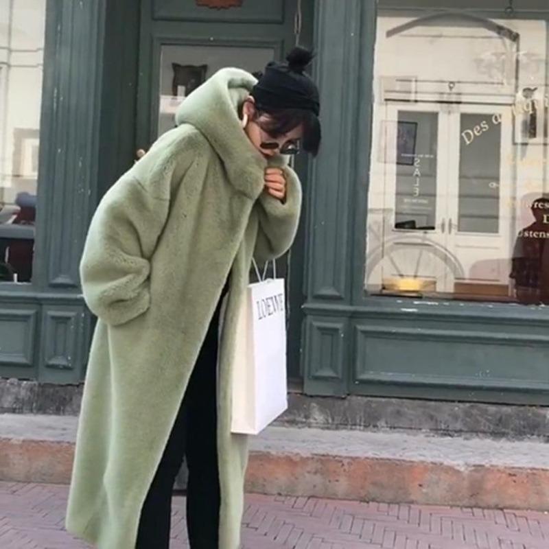 Женская зимняя плюшевая толстая плюшевая норковая куртка с капюшоном, свободное пальто из утолщенного меха XS-2XL