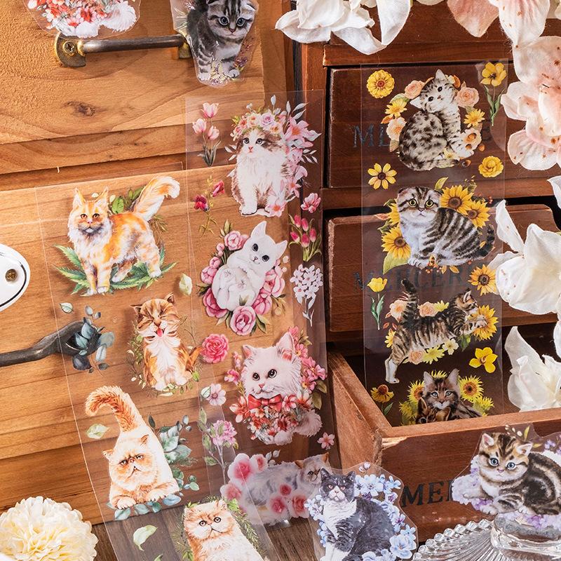 6 pcs Long strip Kawaii Cartoon cats Stickers aesthetic Creativity Decorative Diary Album Scrapbooking material Journal Supplies