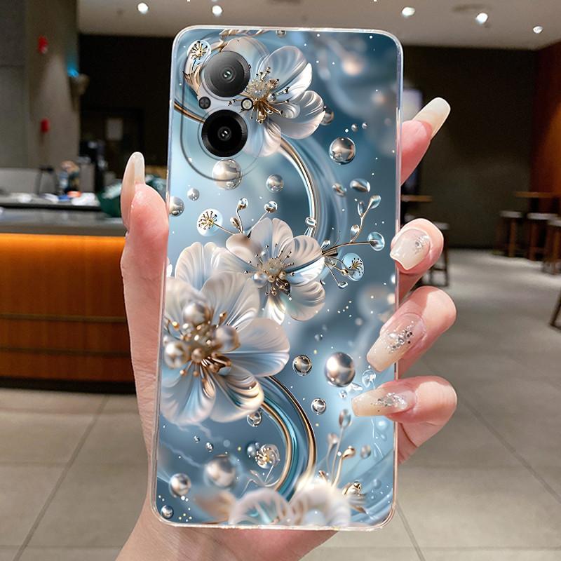 Чехол для Realme C67 4G RMX3890 C55 RMX3710 Корпус Модный Цветок Прозрачный Мягкий ТПУ Чехол Для Realme C67 C 67 C 55 RealmeC67 Бампер