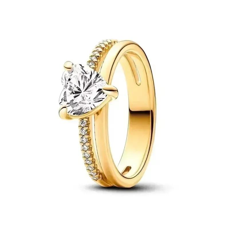 Горячая Распродажа Исключительное Кольцо Серии Gold из Стерлингового Серебра 925 Пробы, Искрящееся Кольцо-Корона в Форме Сердца, Модное Шарм Украшение Подарок
