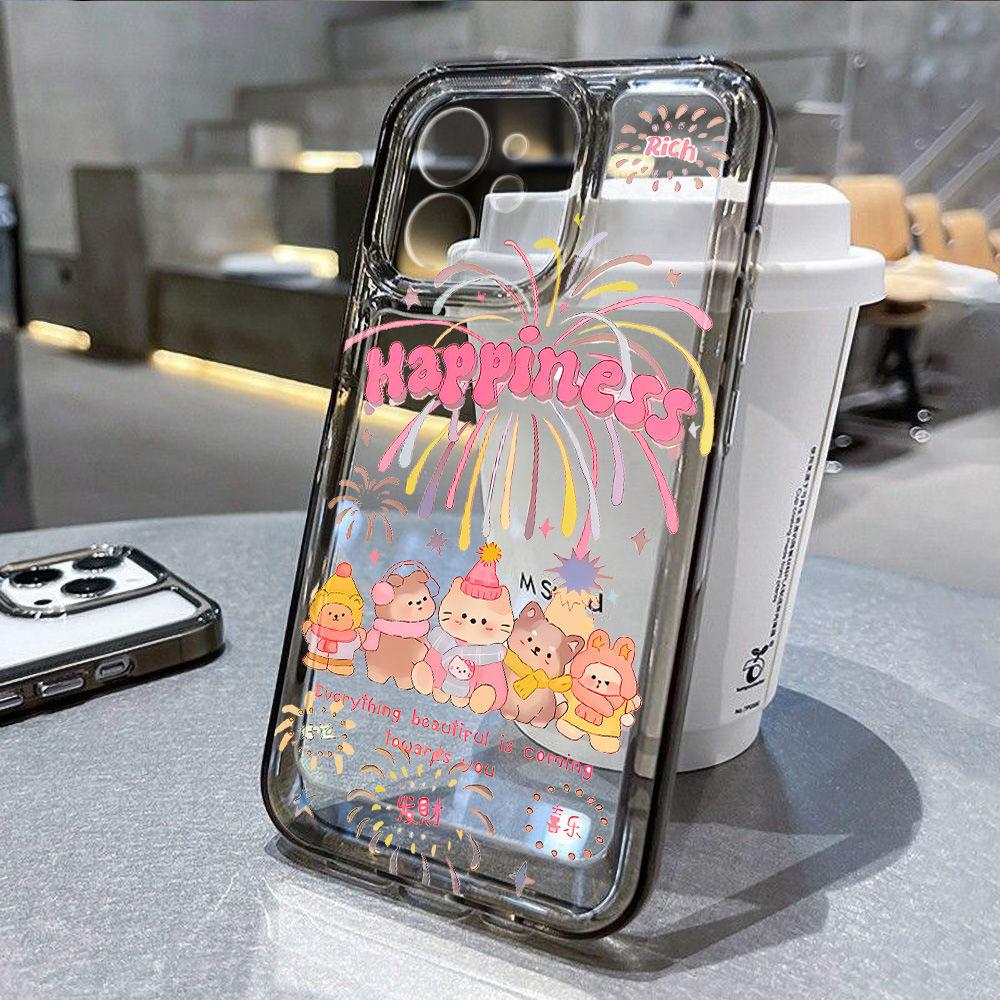 Фейерверк маленькие животные apply to iPhone17promax Apple 16 чехол для мобильного телефона 14/13 мультяшный 15 прозрачный всесторонний x