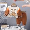 0-5-Year-old Boys' Long Sleeved Three Piece Set Cartoon Teddy Bear Baseball Jacket Round Neck White Top Casual Ankle Tied Pants