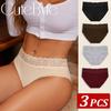 FINETOO 3Pcs Women's Seamless Cotton Briefs Women Plus SizePanties Solid Color Breathable Underwear Female Low Waist Soft Lingerie S-XXL